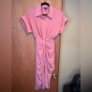 Steve Madden Pink Ruched Midi Dress